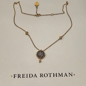 Freida Rothman Gold Necklace with Black time square necklace with Pendant